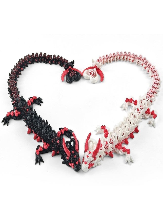 oyeftp 2PCS 3D Printed Dragon with Heart Design - 12.7 Inches Light and Dark Heart Themed Articulating Dragons, Rotating Hearts Tail - Perfect Home Decor or Valentine’s Easter for Friends - Image 1